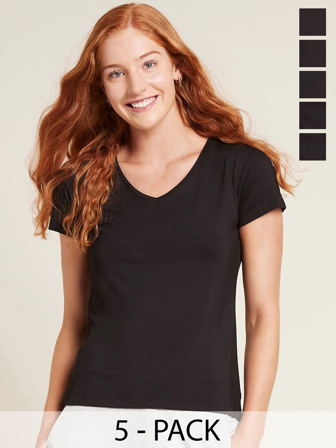 COLOR CAPITAL Pack of 5 V-Neck T-shirts, Black