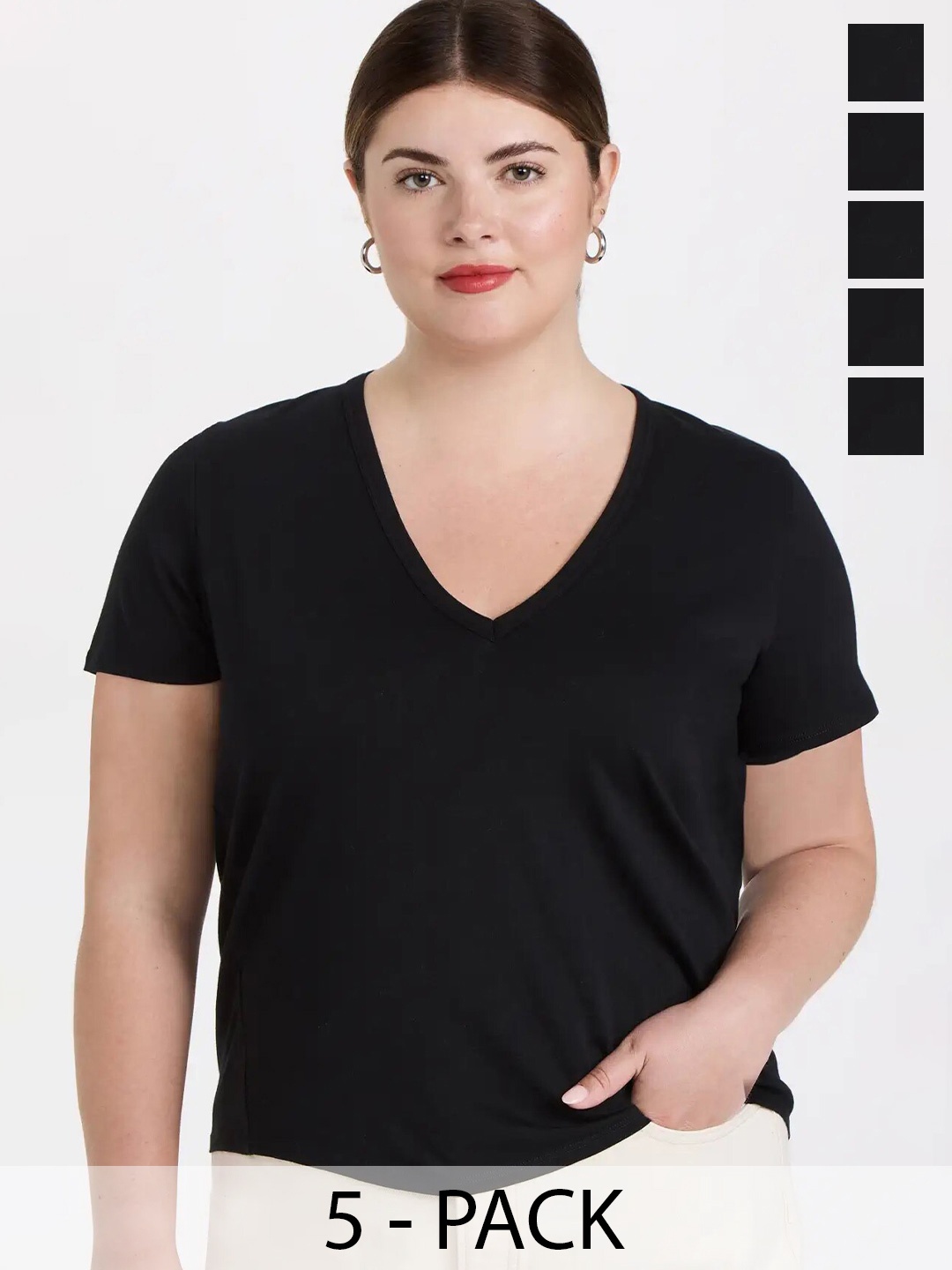 

COLOR CAPITAL Pack of 5 V-Neck Short Sleeves Top, Black