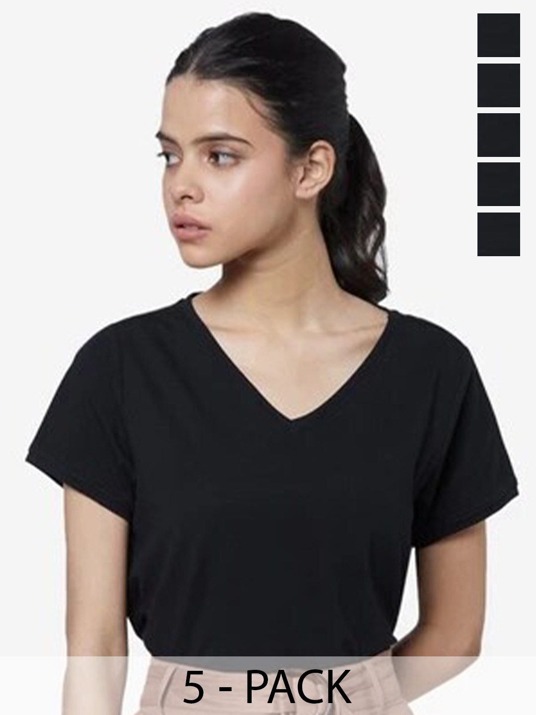 

COLOR CAPITAL Pack Of 5 V-Neck Short Sleeves T-shirts, Black