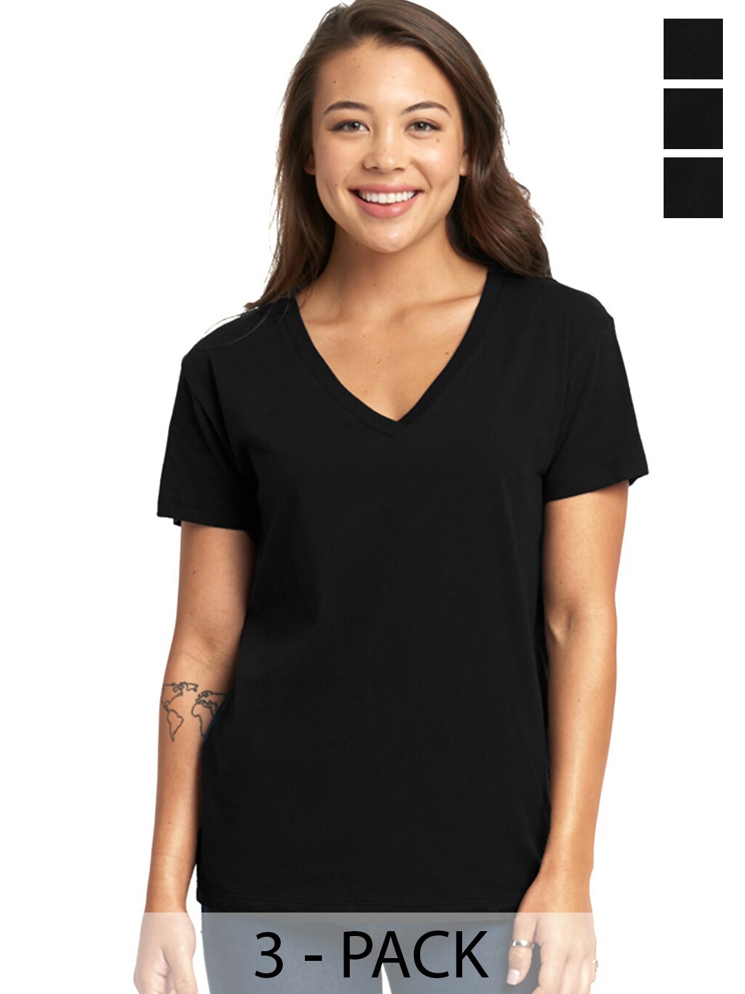 

COLOR CAPITAL Pack of 3 V-Neck Short Sleeves Top, Black