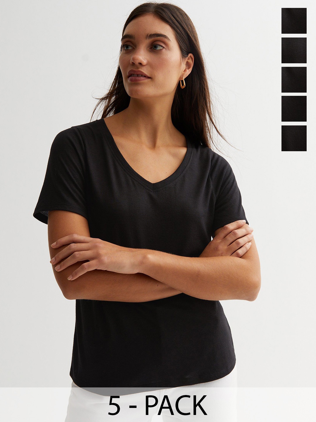

COLOR CAPITAL Pack of 5 V-Neck Short Sleeves Top, Black