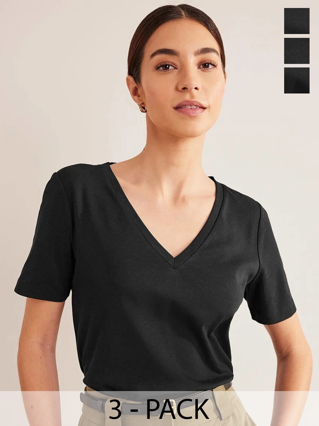 

COLOR CAPITAL Pack of 3 V-Neck Short Sleeves Top, Black