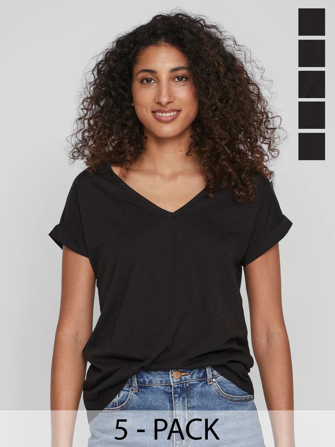 COLOR CAPITAL Pack Of 5 V-Neck Short Sleeves T-shirts, Black