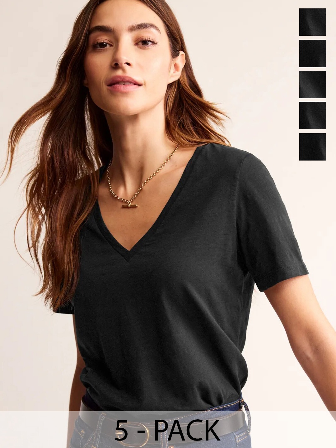 

COLOR CAPITAL Pack Of 5 V-Neck Short Sleeves T-shirt, Black