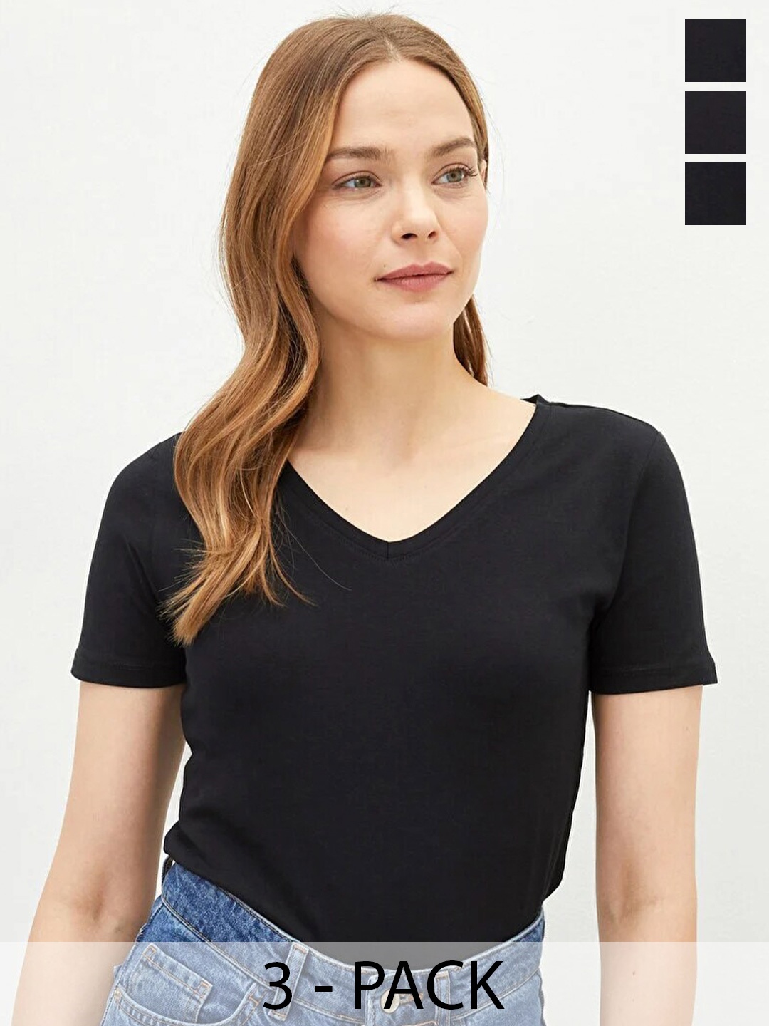 COLOR CAPITAL Pack Of 3 V-Neck Short Sleeves T-shirt, Black