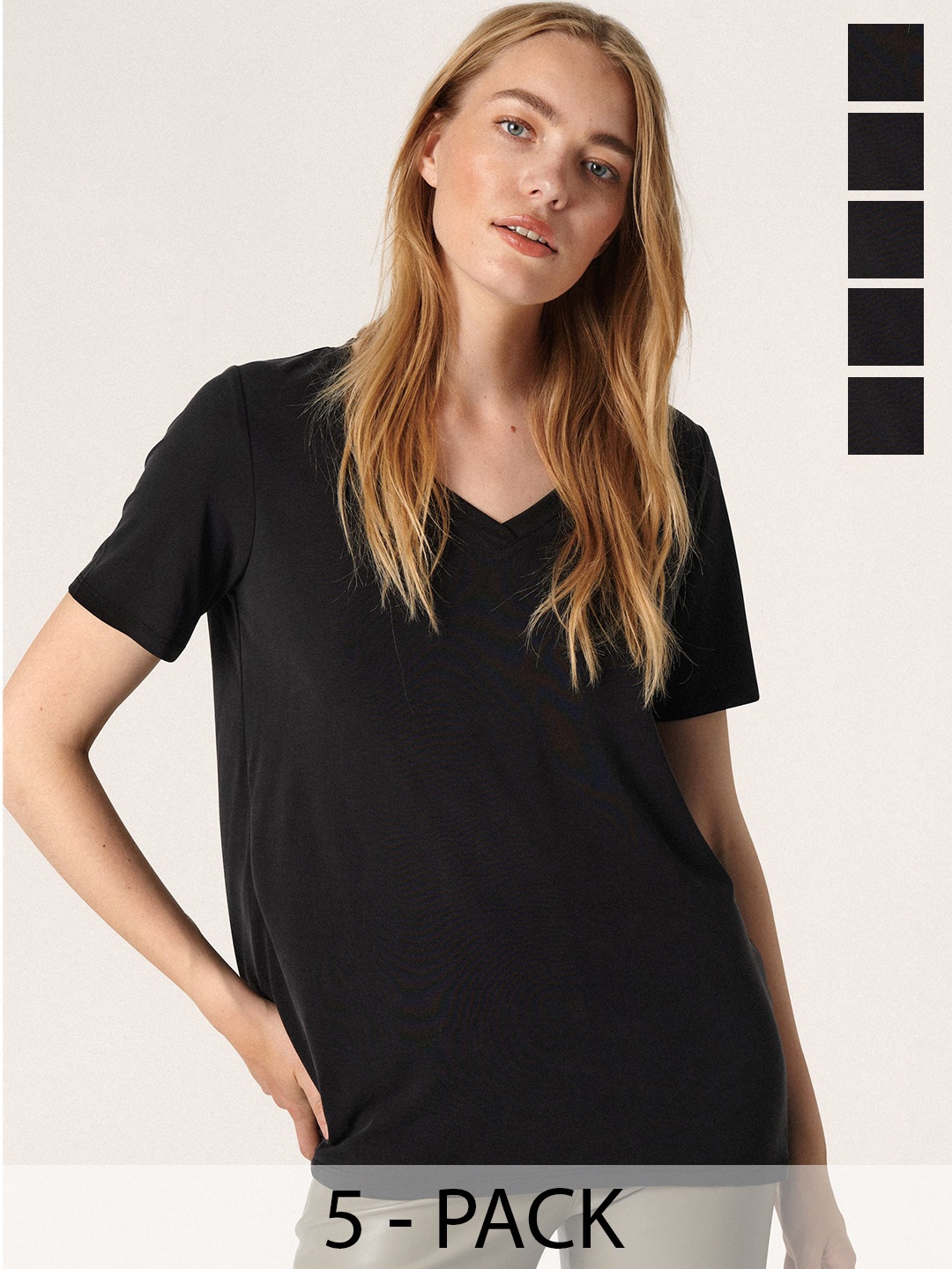 

COLOR CAPITAL Pack Of 5 V-Neck T-shirts, Black