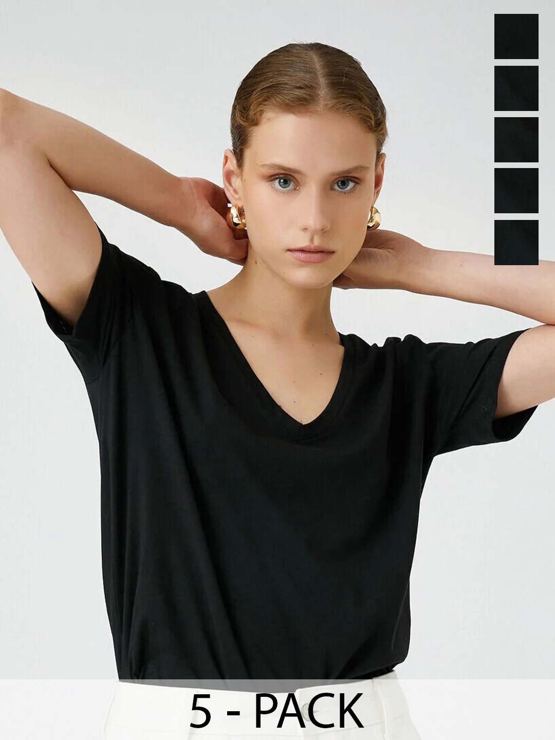 

COLOR CAPITAL Pack Of 5 V-Neck T-shirts, Black