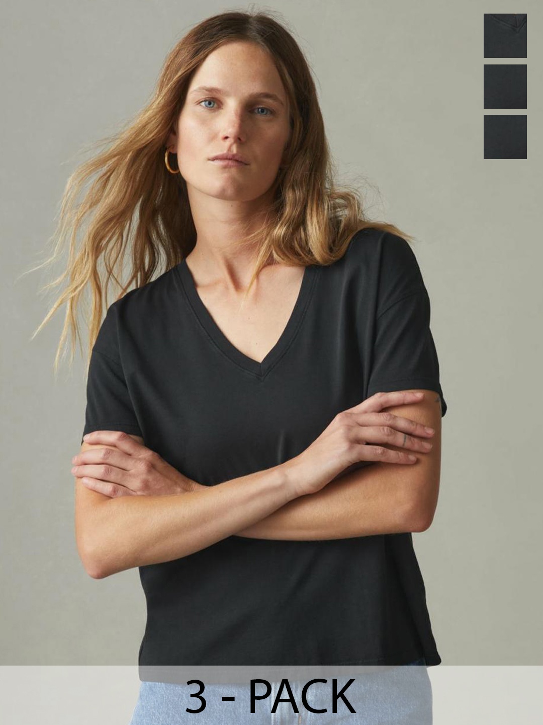 

COLOR CAPITAL Pack Of 3 V-Neck Drop-Shoulder Sleeves T-shirts, Black