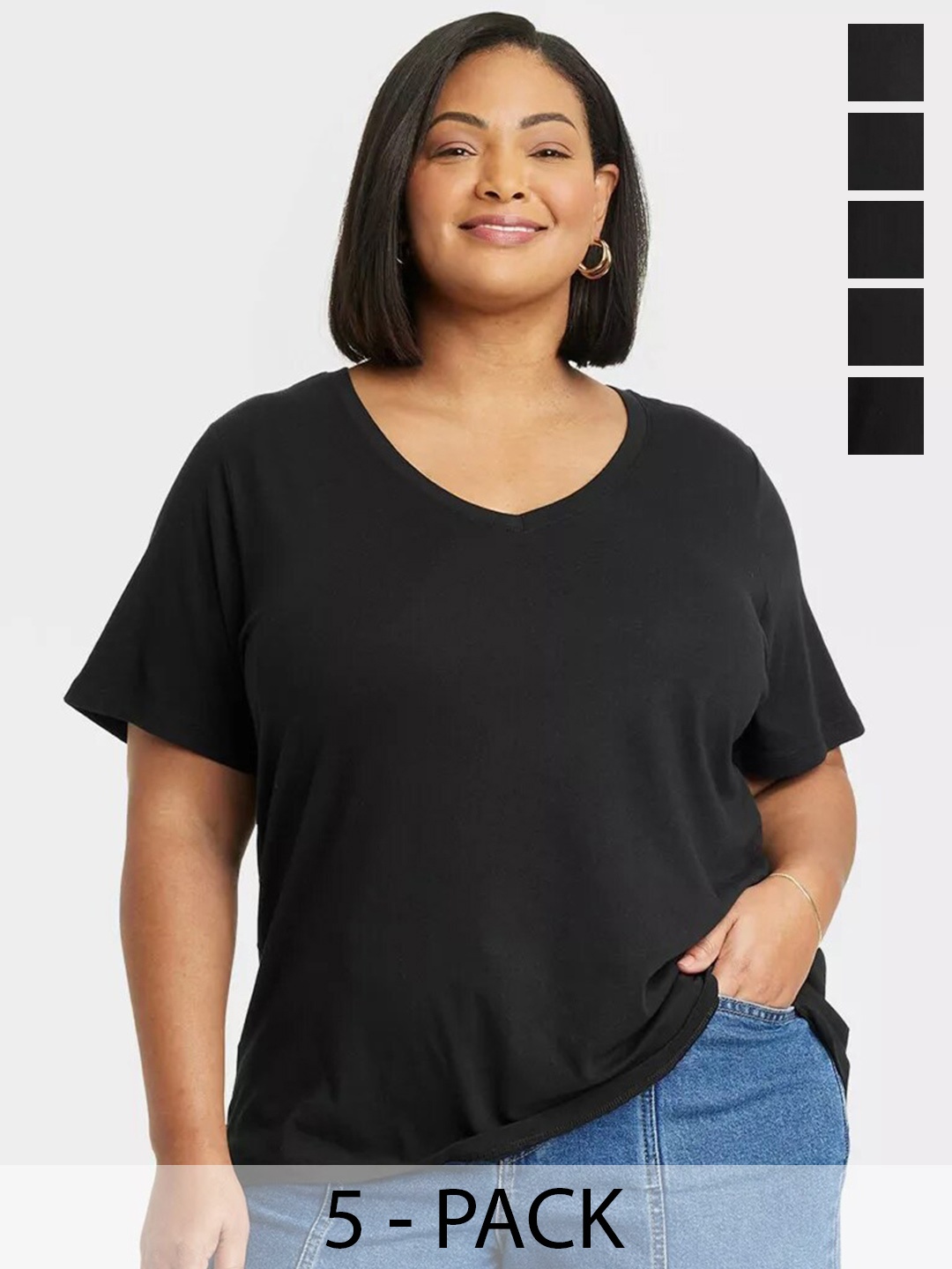 

COLOR CAPITAL Pack Of 5 V-Neck Casual T-shirts, Black