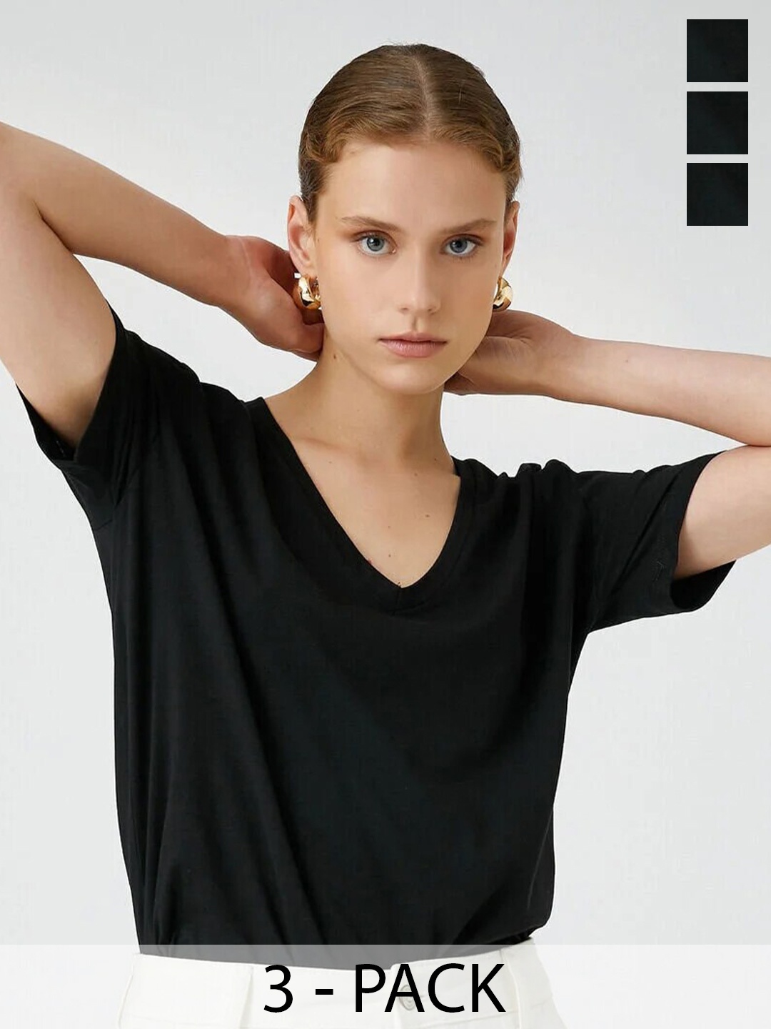 

COLOR CAPITAL Pack Of 3 V-Neck Casual T-shirts, Black