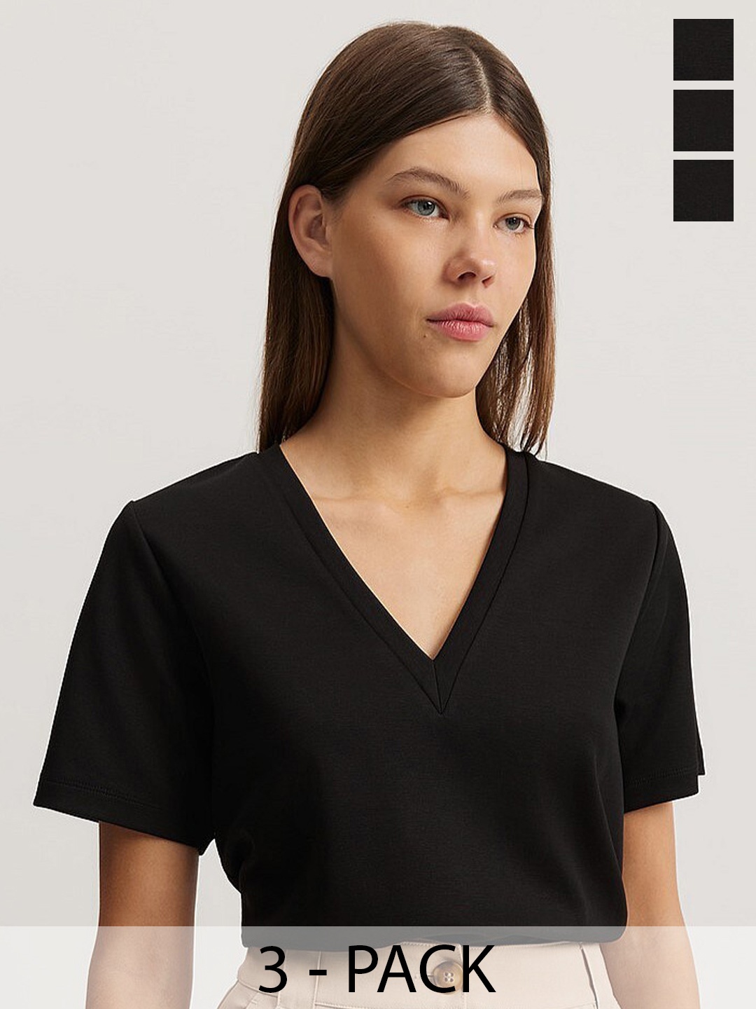 

COLOR CAPITAL Pack Of 3 V-Neck Casual T-shirts, Black