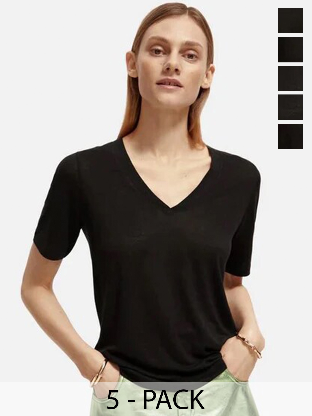 

COLOR CAPITAL Pack of 5 V-Neck Tshirts, Black
