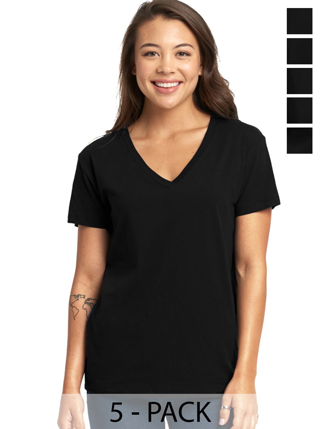 

COLOR CAPITAL Pack of 5 V-Neck Tshirts, Black