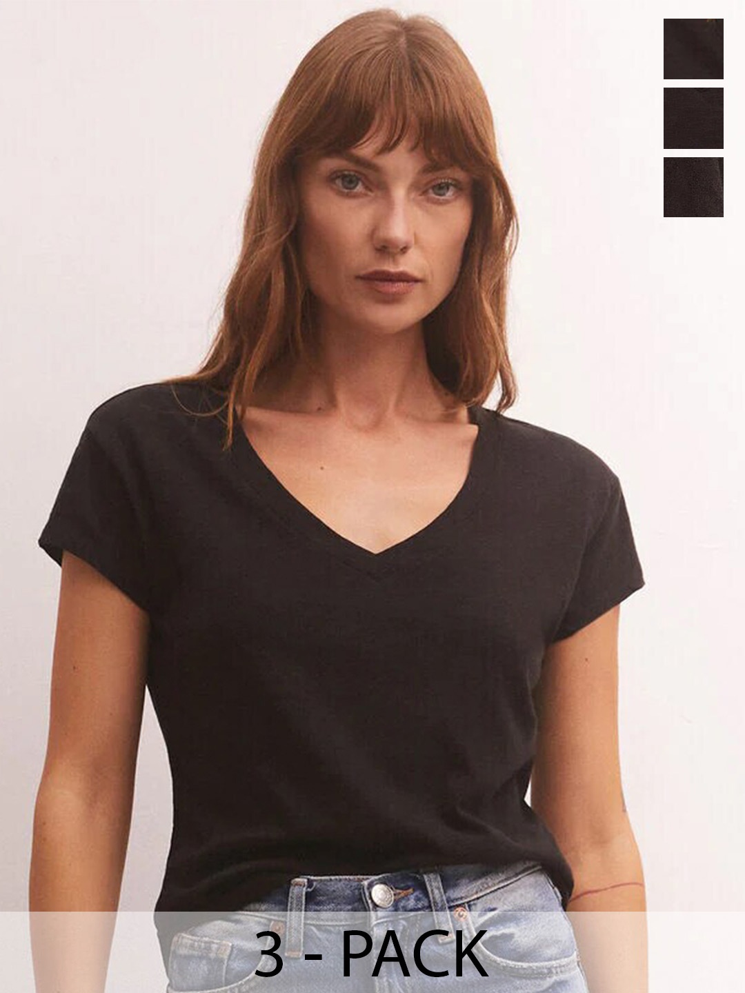 

COLOR CAPITAL Pack Of 3 V Neck Short Sleeves Relaxed Tops, Black