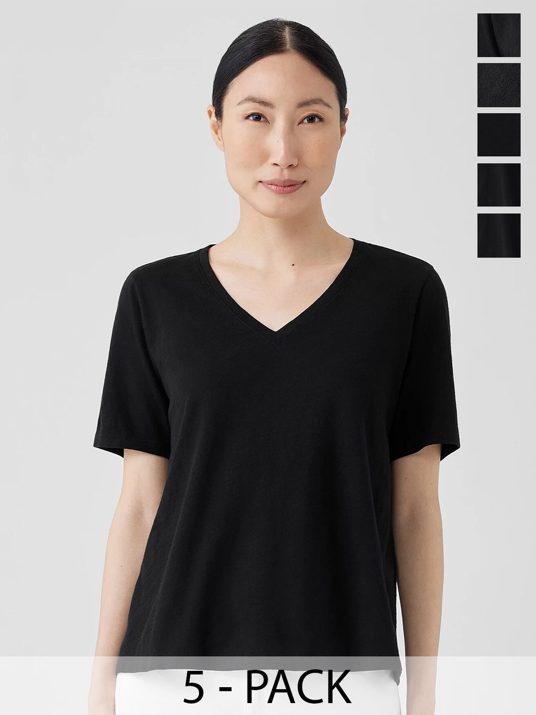

COLOR CAPITAL Pack Of 5 V-Neck Short Sleeves T-shirts, Black