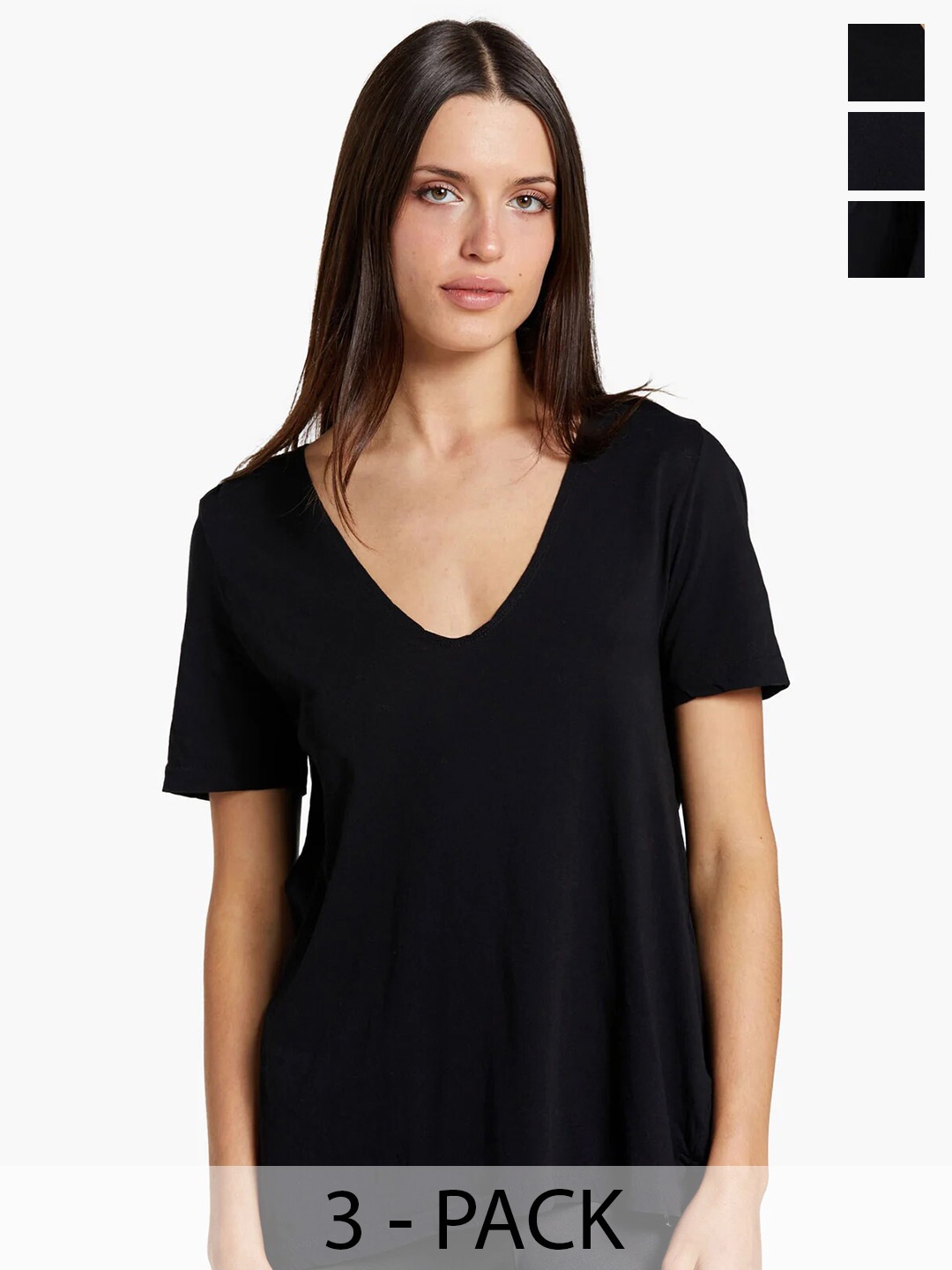 COLOR CAPITAL Pack Of 3 V-Neck Tops, Black