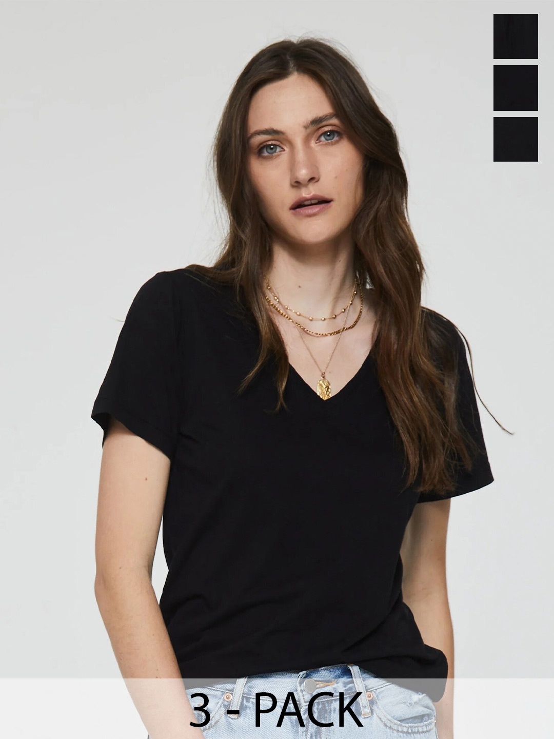 

COLOR CAPITAL Pack Of 3 V Neck Short Sleeves Relaxed Tops, Black