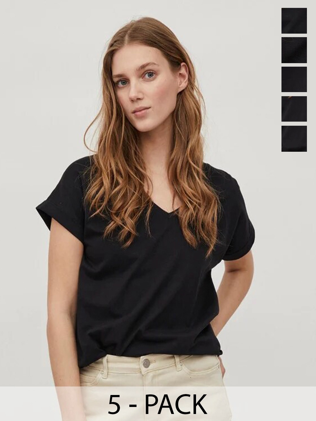 COLOR CAPITAL Pack Of 5 V Neck Short Sleeves Relaxed Tops, Black