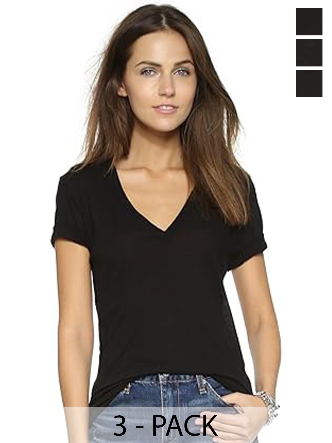

COLOR CAPITAL Pack Of 3 V Neck Short Sleeves Relaxed Tops, Black