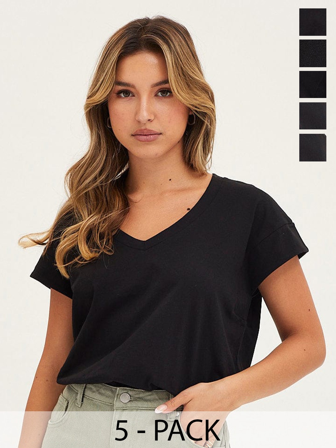 

COLOR CAPITAL Pack Of 5 V-Neck Top, Black