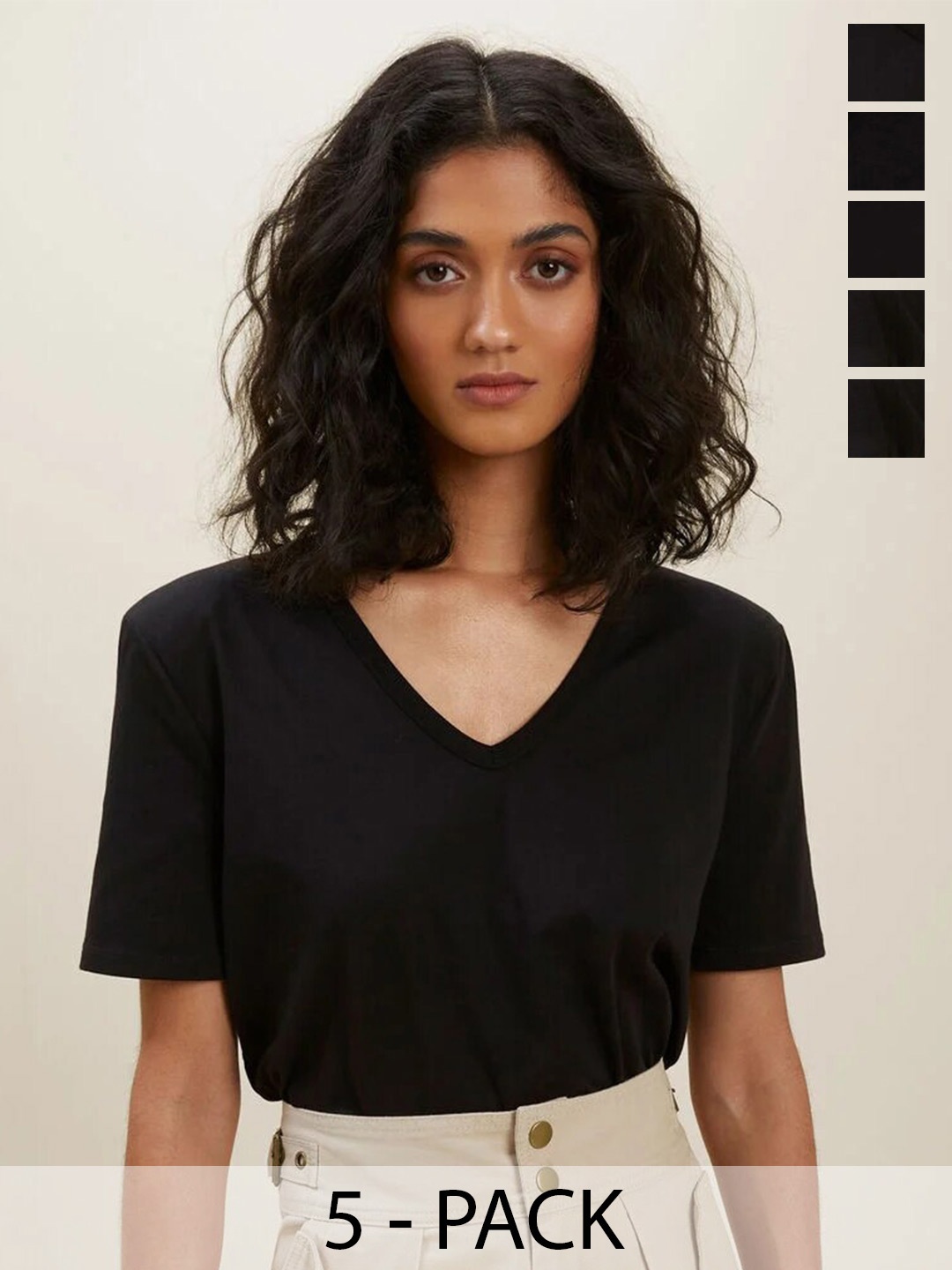 

COLOR CAPITAL Pack Of 5 V-Neck Top, Black