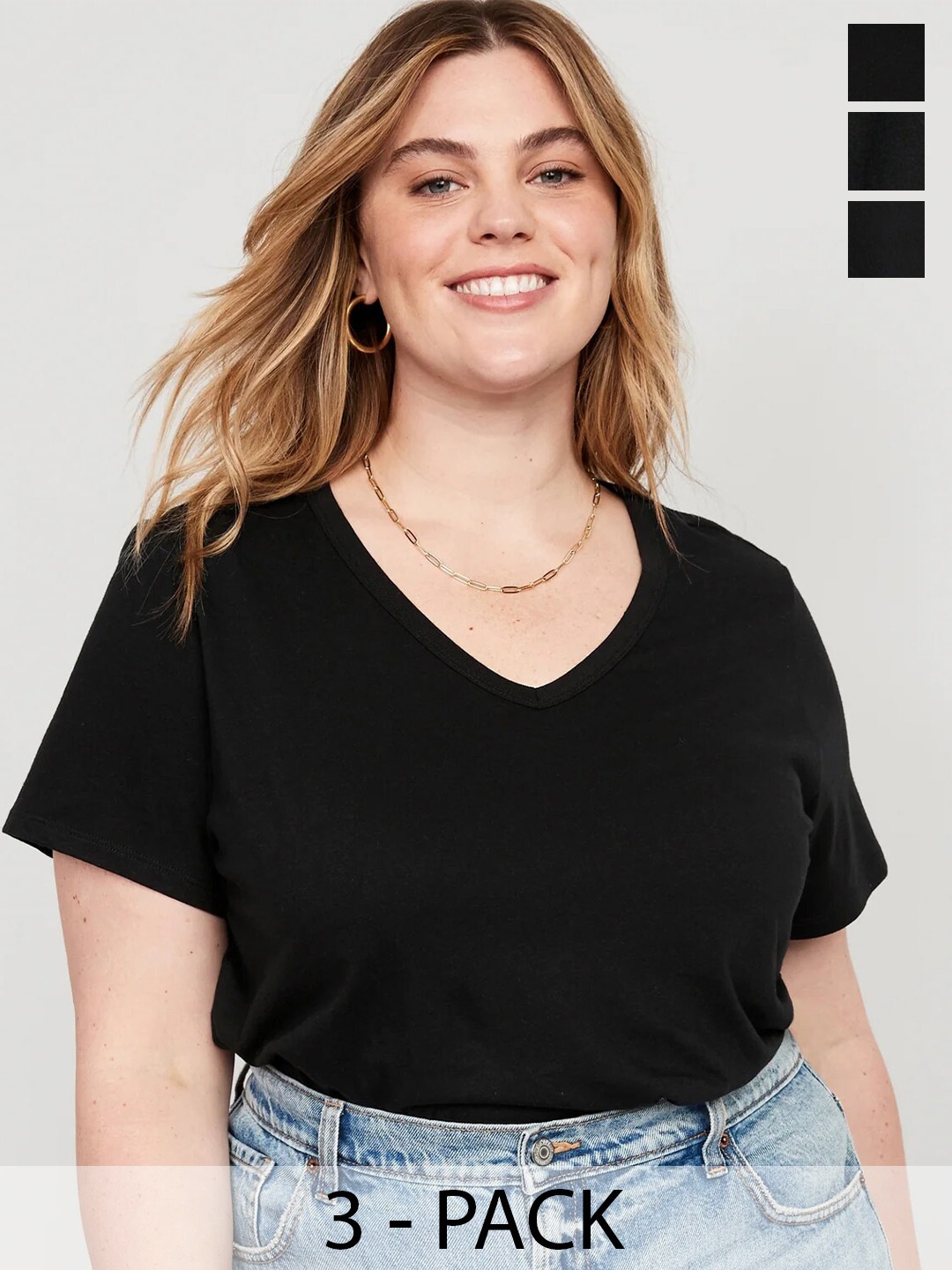 

COLOR CAPITAL Pack Of 3 V-Neck Top, Black