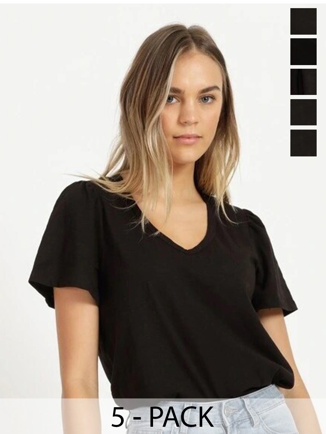 

COLOR CAPITAL Pack Of 5 V-Neck Top, Black
