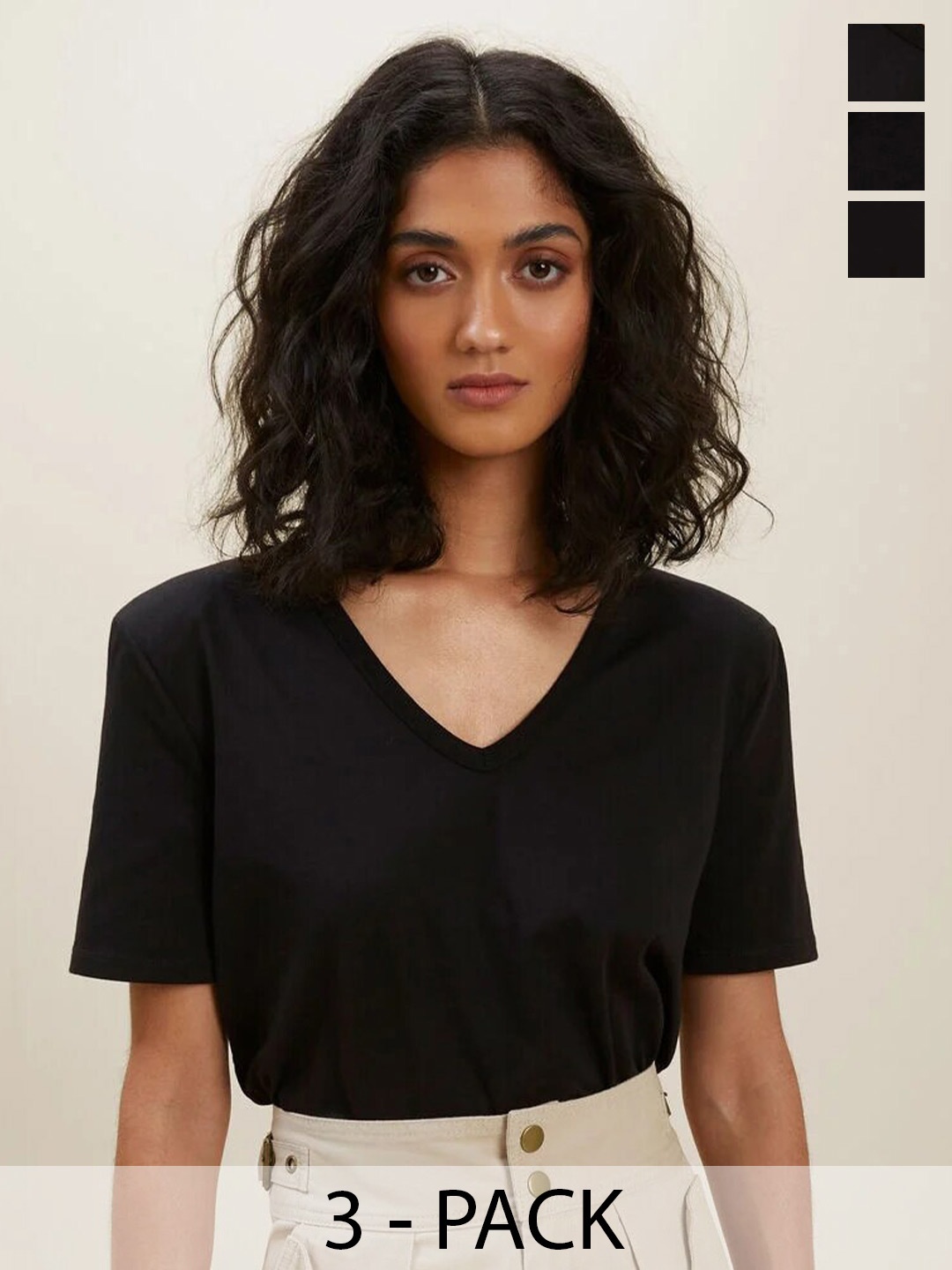 

COLOR CAPITAL Pack Of 3 V-Neck Top, Black