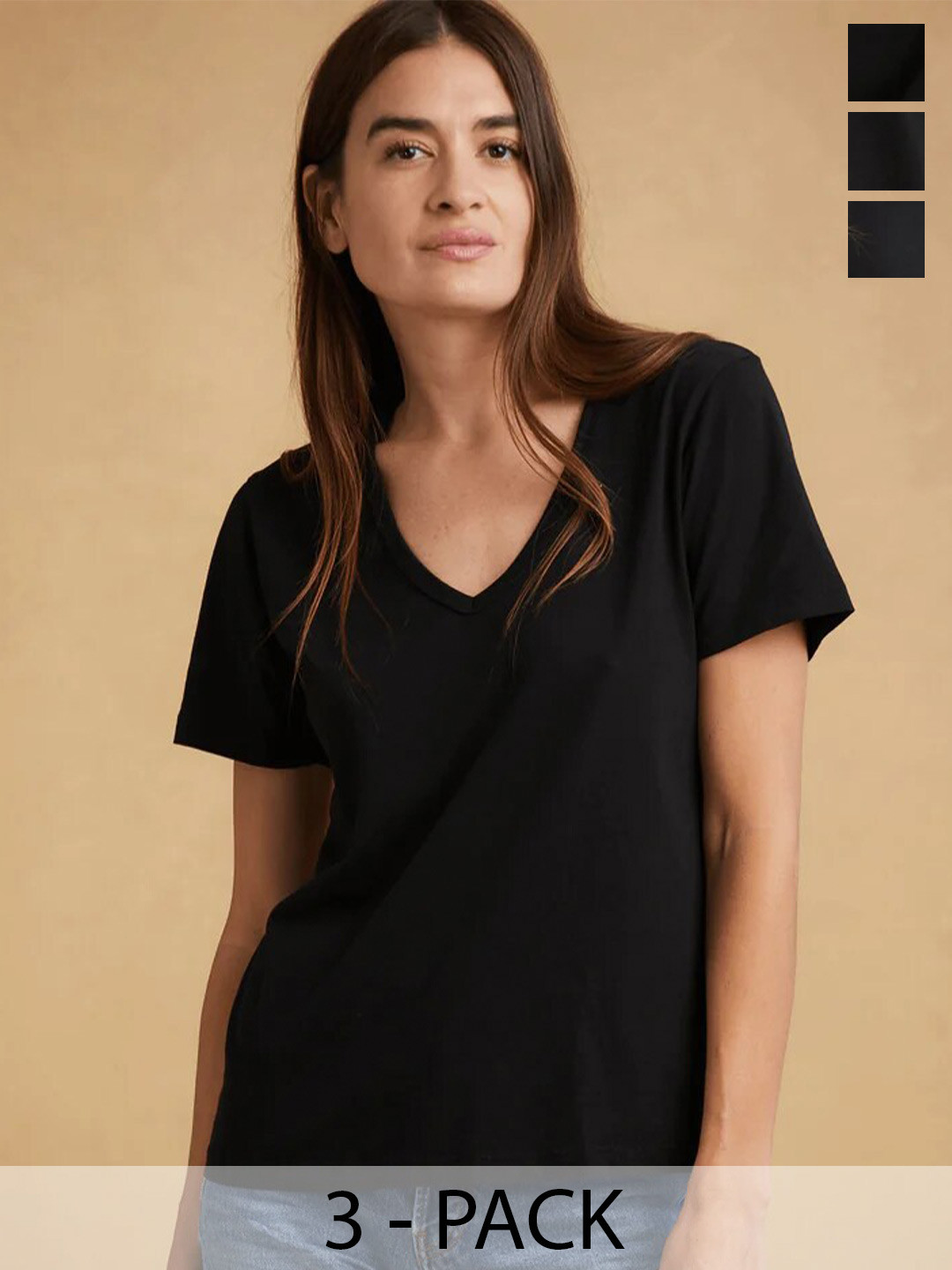 

COLOR CAPITAL Pack Of 3 V-Neck Top, Black