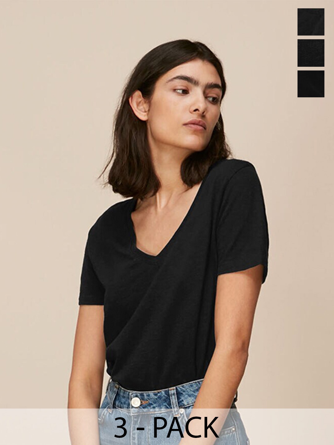 

COLOR CAPITAL Pack Of 3 V-Neck Top, Black