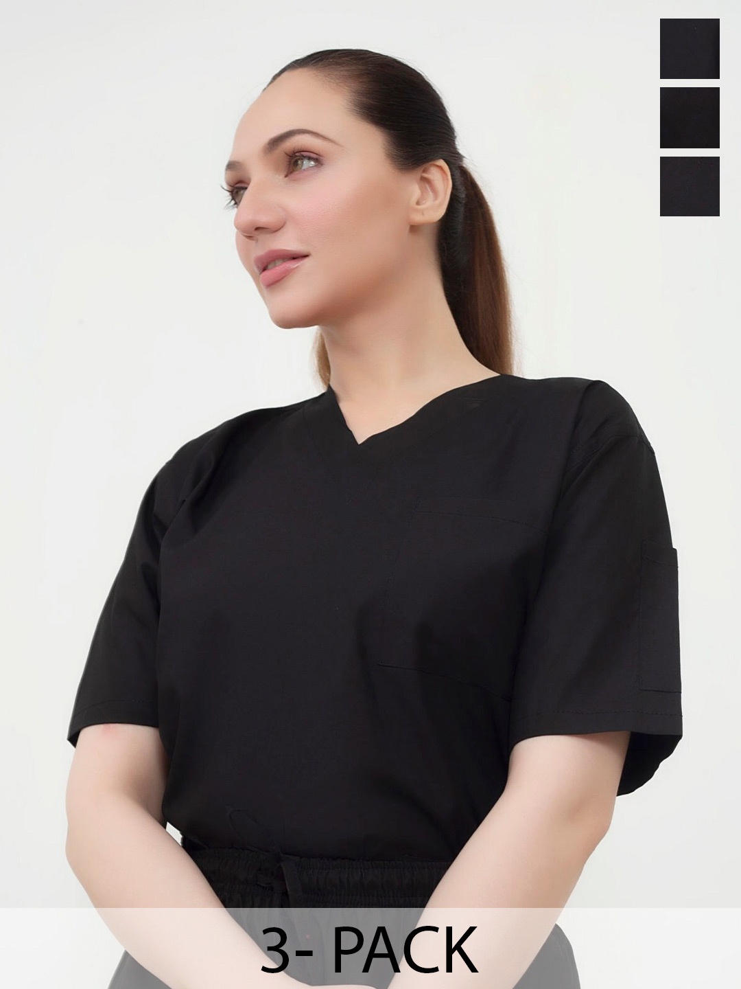 COLOR CAPITAL Pack Of 3 V Neck Short Sleeves Relaxed Tops, Black