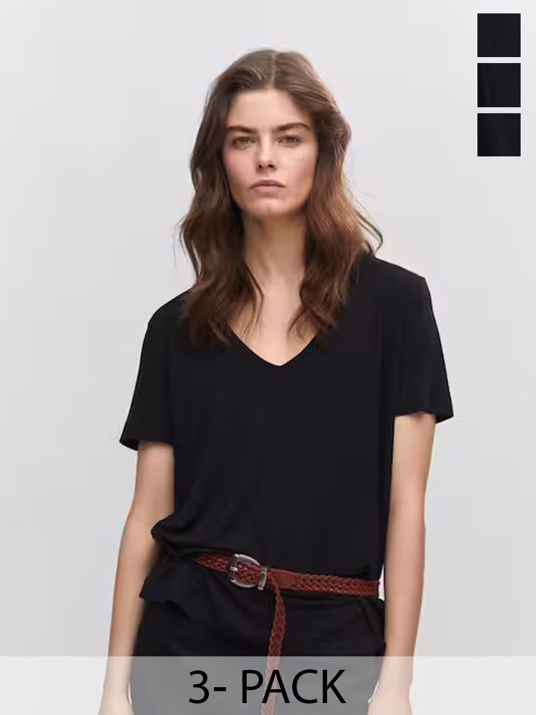 

COLOR CAPITAL Pack Of 3 V Neck Short Sleeves Relaxed Tops, Black