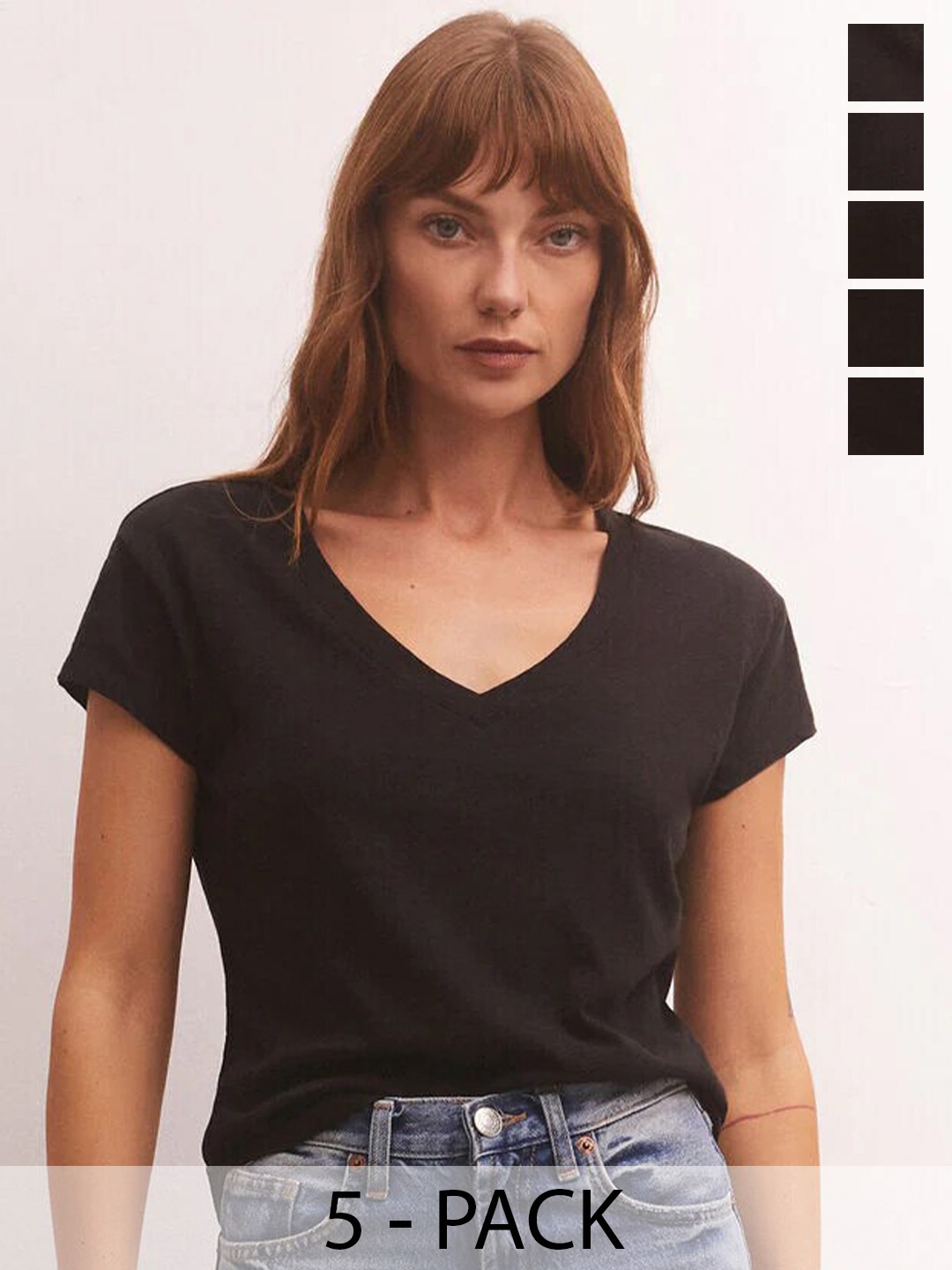 

COLOR CAPITAL Pack Of 5 V Neck Short Sleeves Relaxed Tops, Black