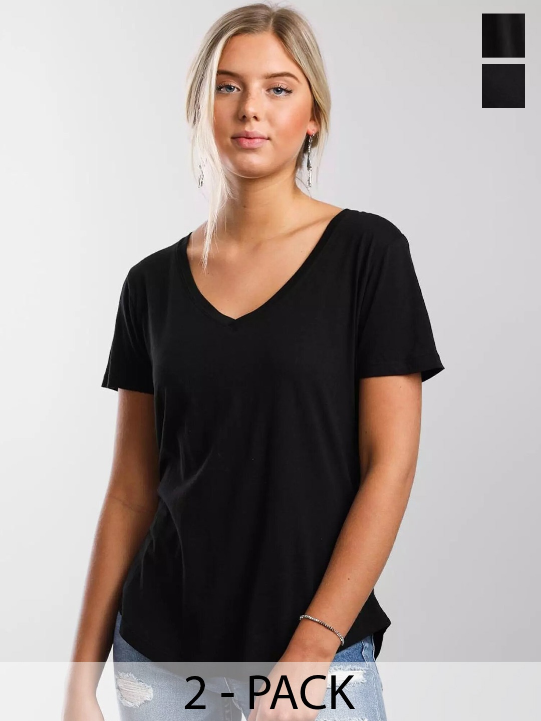 

COLOR CAPITAL Pack Of 2 V-Neck Top, Black