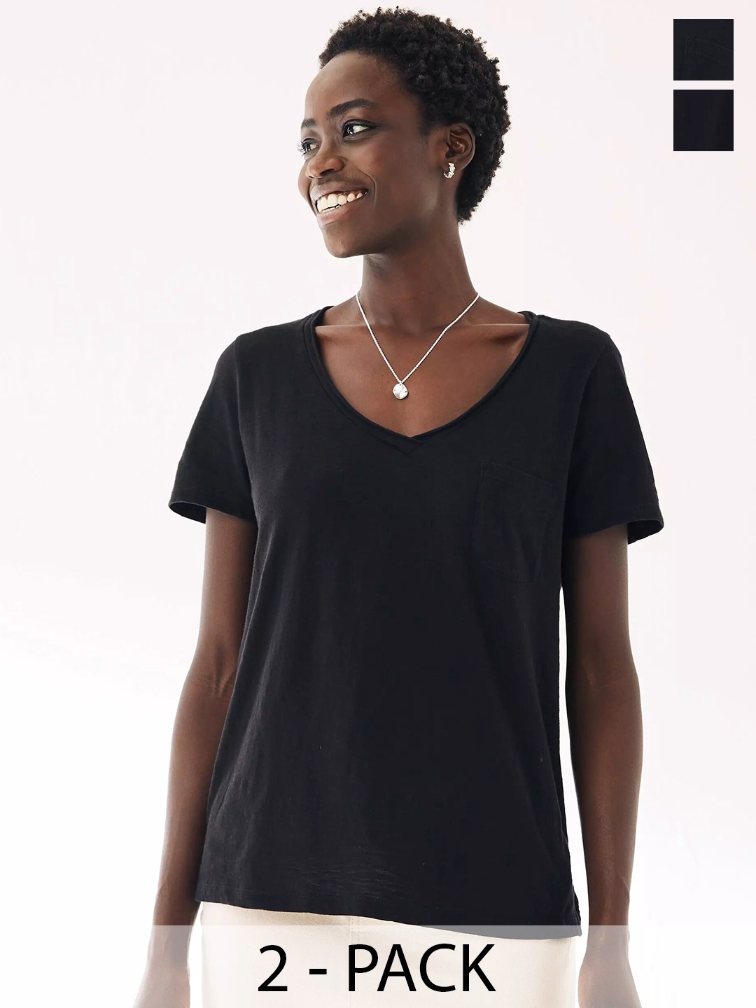 

COLOR CAPITAL Pack Of 2 V-Neck Top, Black