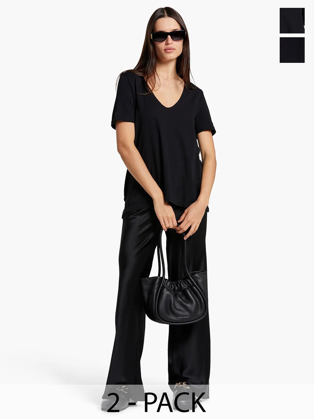 COLOR CAPITAL Pack Of 2 V-Neck Top, Black