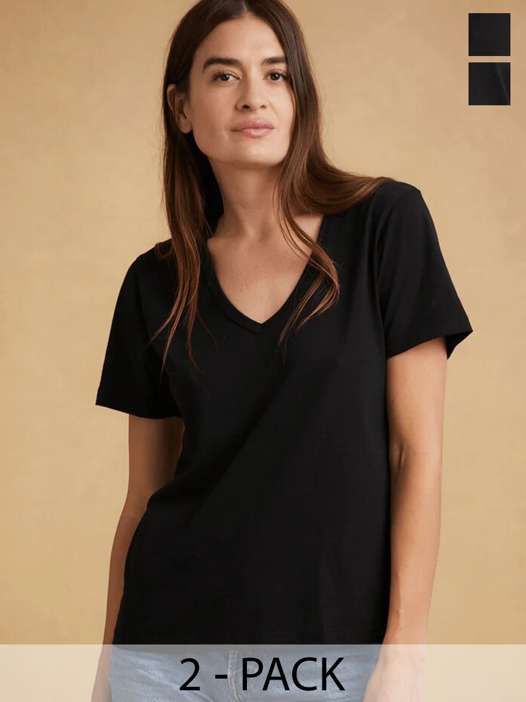 

COLOR CAPITAL Pack Of 2 V-Neck Top, Black