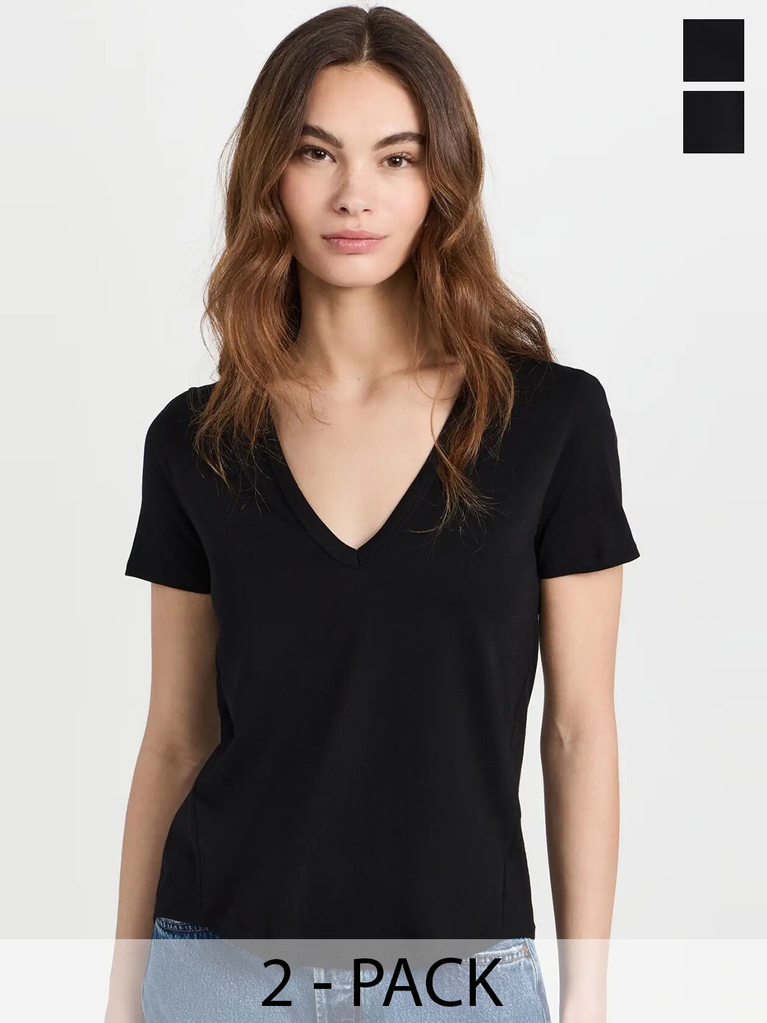 

COLOR CAPITAL Pack Of 2 V-Neck Short Sleeves T-shirts, Black