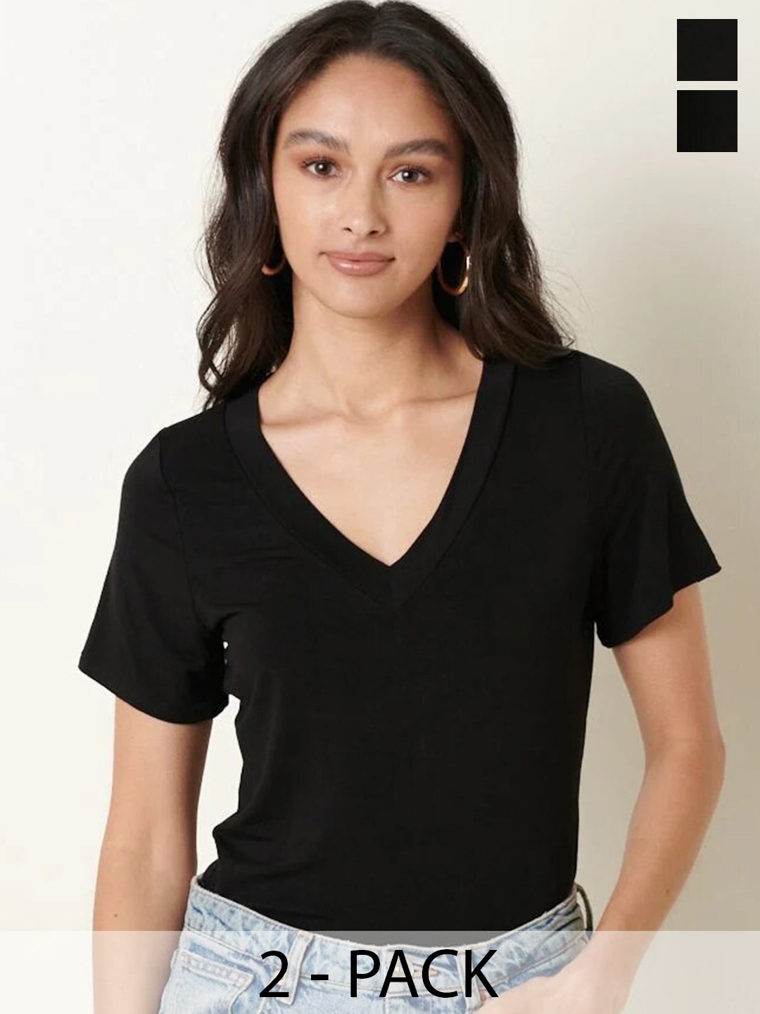 

COLOR CAPITAL Pack Of 2 V-Neck Top, Black