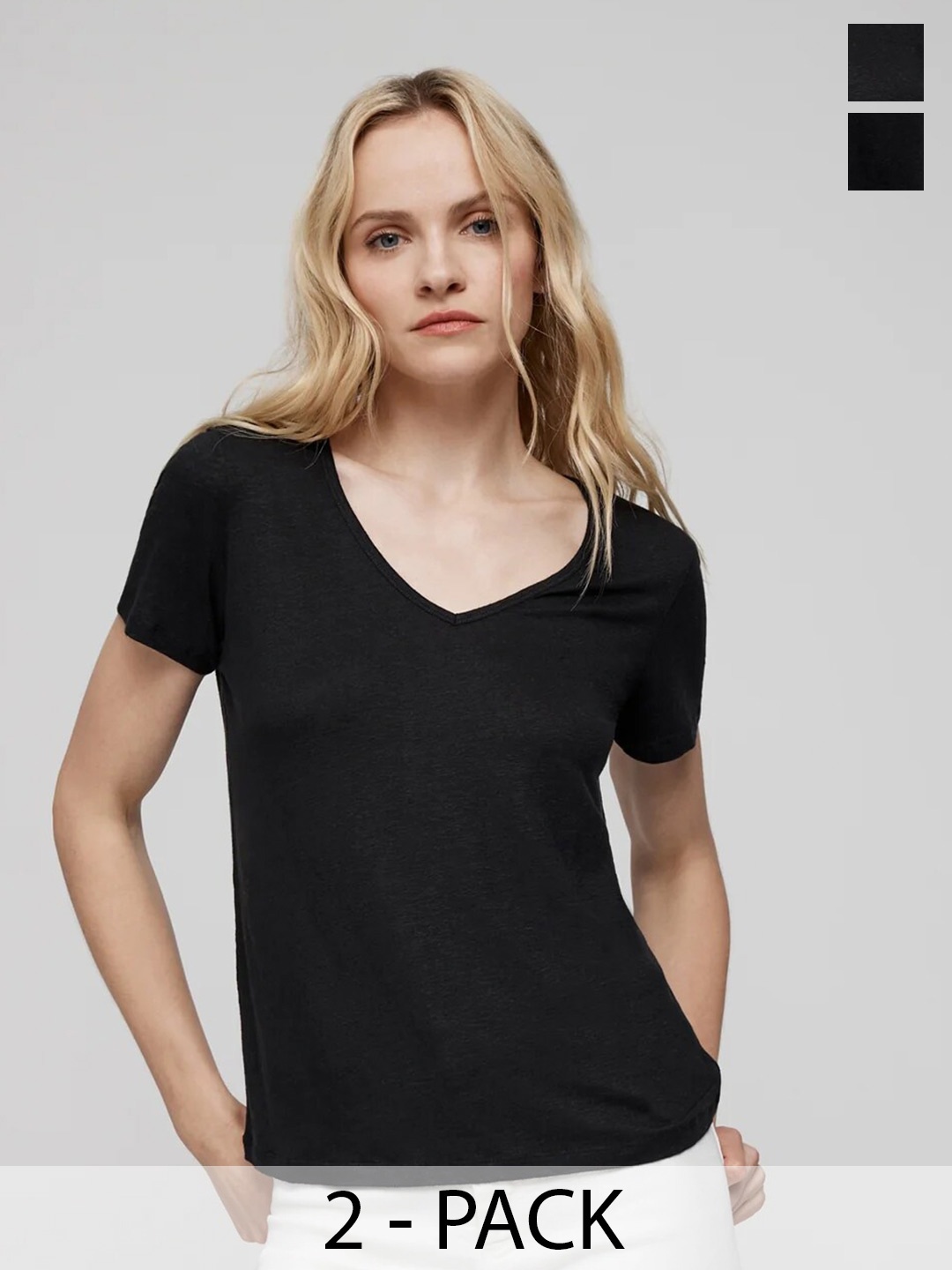 

COLOR CAPITAL Pack Of 2 V-Neck Short Sleeves T-shirts, Black