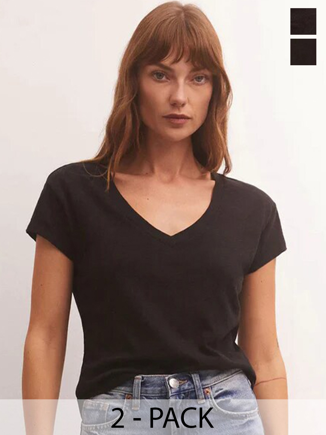 

COLOR CAPITAL Pack Of 2 V-Neck Top, Black