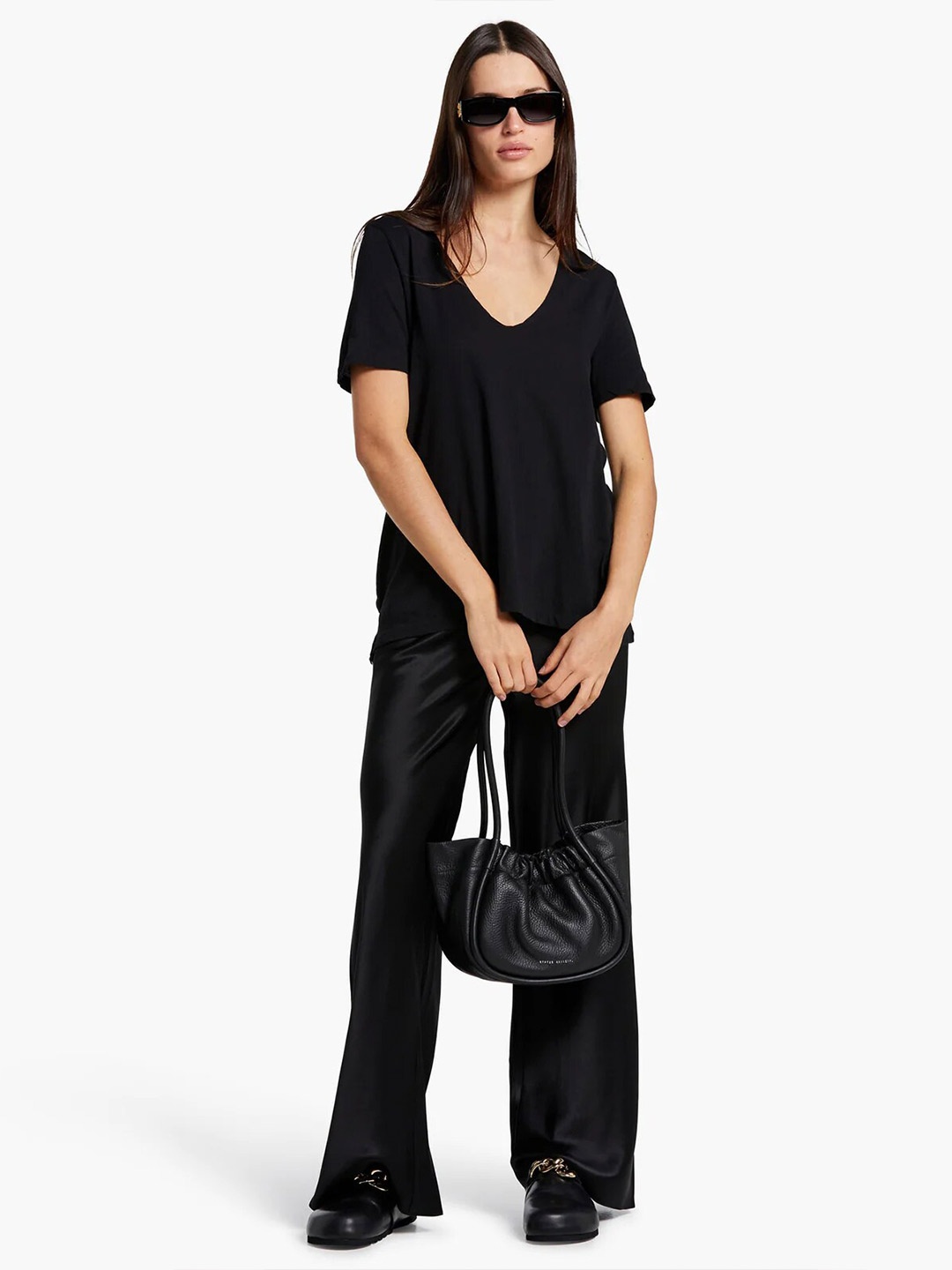 COLOR CAPITAL V-Neck Short Sleeves Top, Black