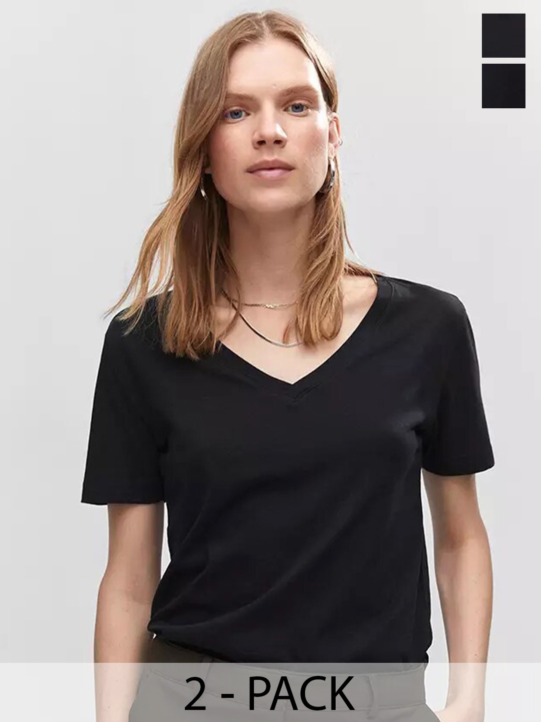COLOR CAPITAL Pack Of 2 V-Neck T-shirts, Black