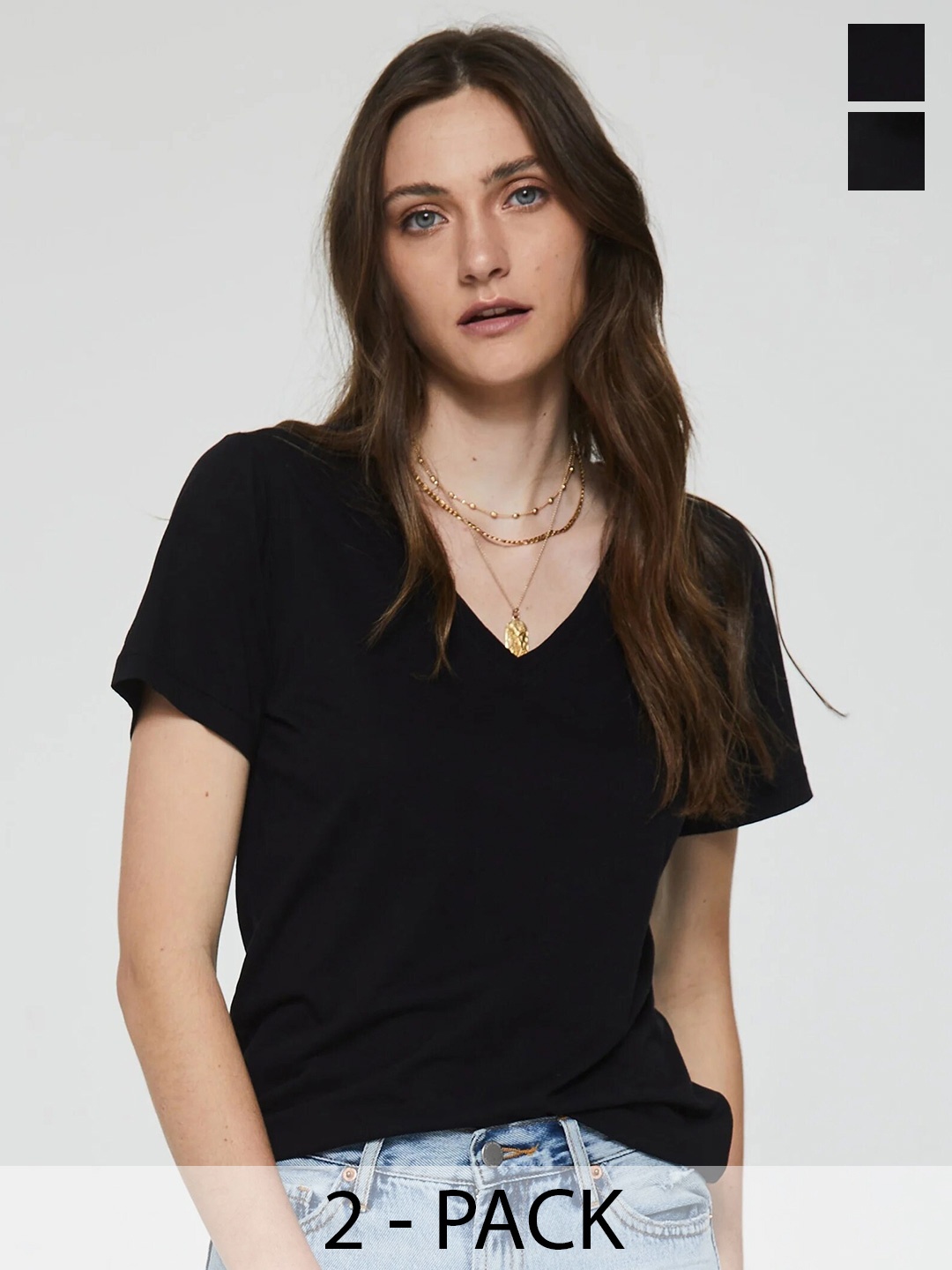 

COLOR CAPITAL Pack Of 2 V-Neck Cotton Casual T-Shirt, Black