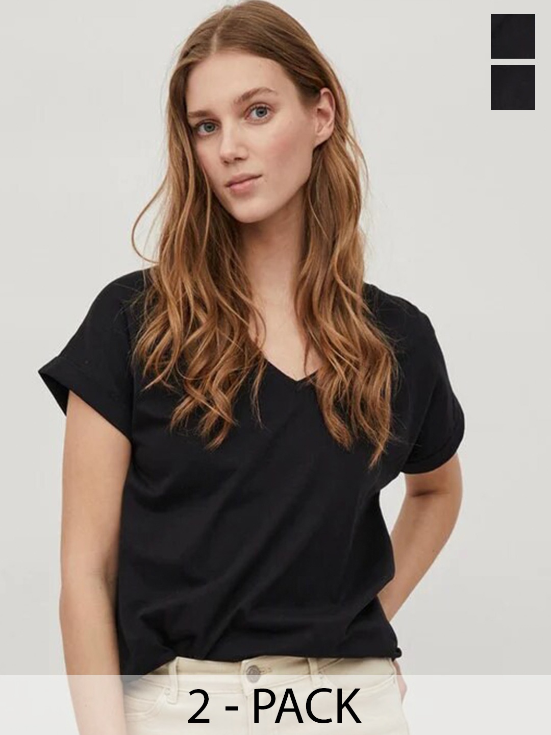 

COLOR CAPITAL Pack Of 2 V-Neck Cotton Casual T-Shirt, Black