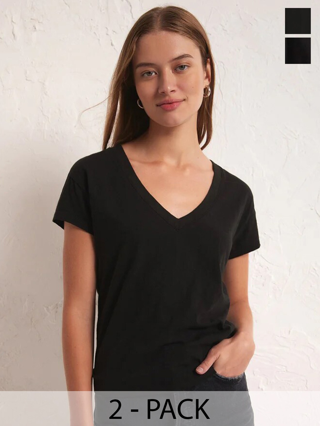COLOR CAPITAL Pack of 2 V-Neck T-shirts, Black