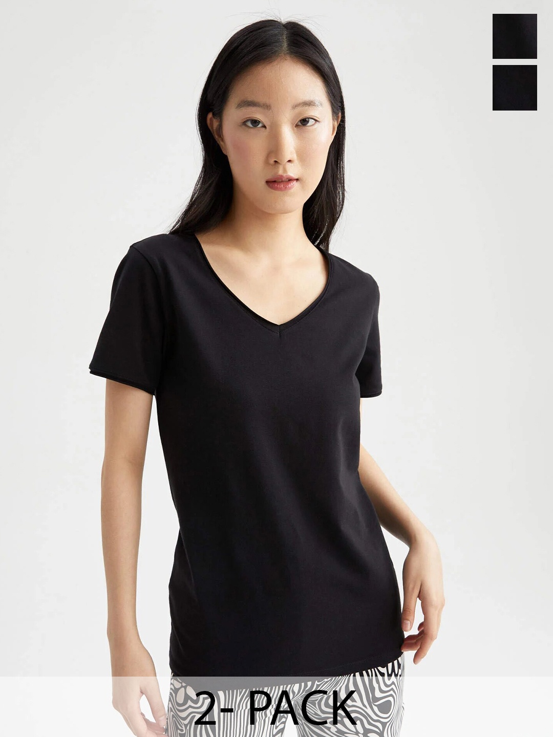 

COLOR CAPITAL Pack Of 2 V-Neck Short Sleeves T-shirts, Black