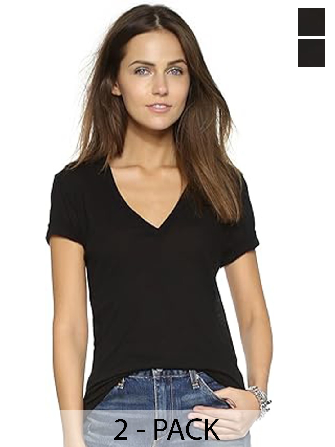 

COLOR CAPITAL Pack of 2 V-Neck Short Sleeves Top, Black