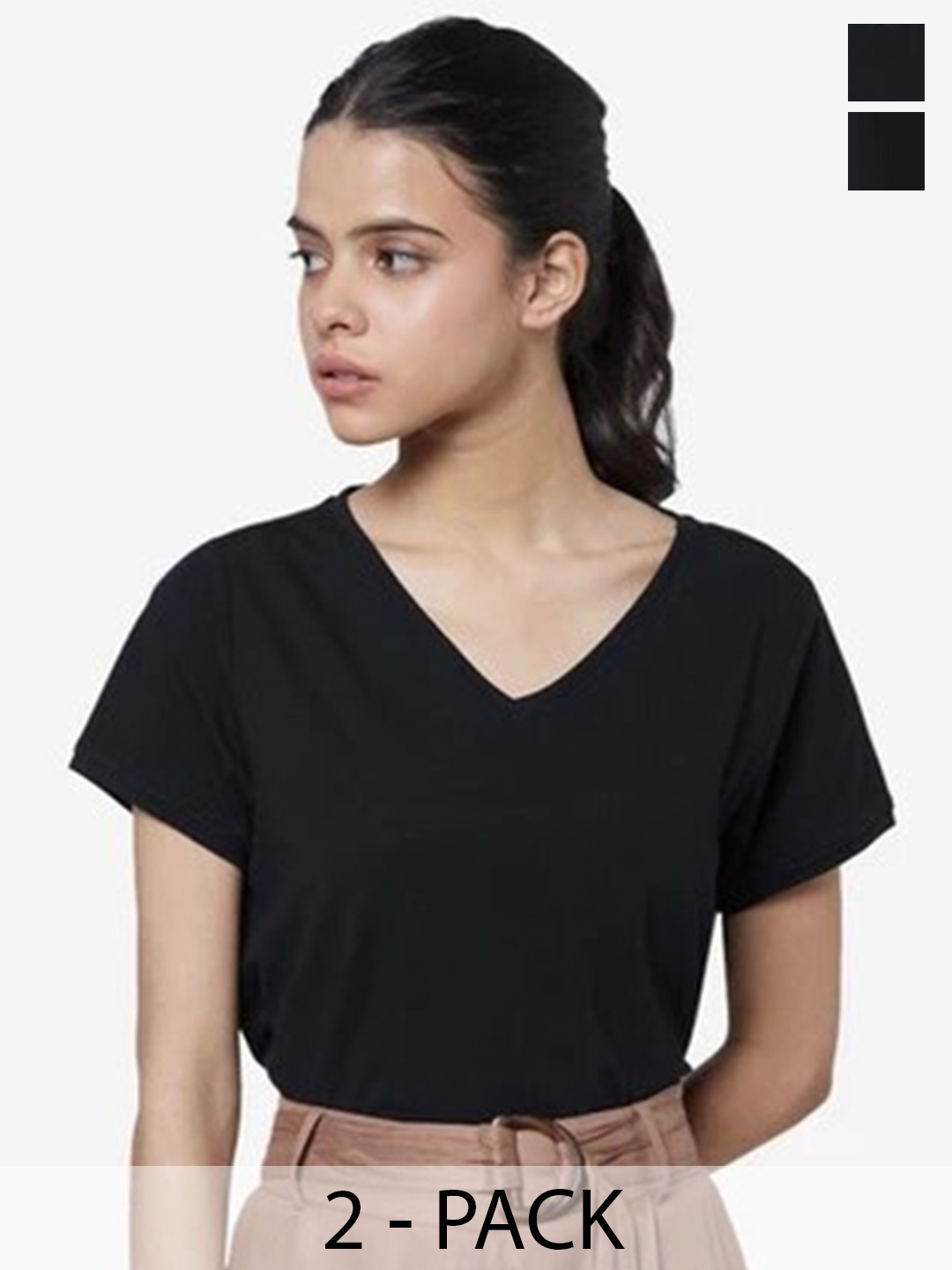 

COLOR CAPITAL Pack Of 2 V-Neck Relaxed Fit T-shirts, Black