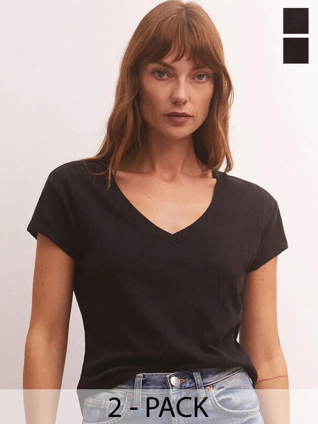 

COLOR CAPITAL Pack Of 2 V-Neck T-shirts, Black